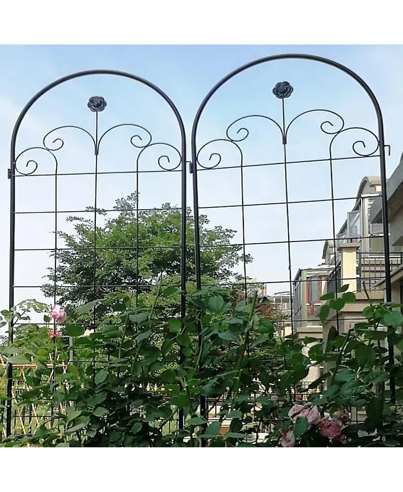 2 Pack Metal Garden Trellis for Climbing Plants Outdoor 86.7'' x 19.7'' Rustproof Plant Support Rose Trellis Netting Trellis Black
