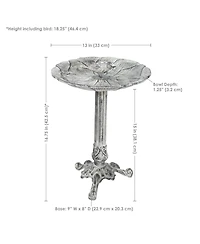 Bird and Blossom Cast Aluminum Metal Bird Bath - Antique Gray - 13"