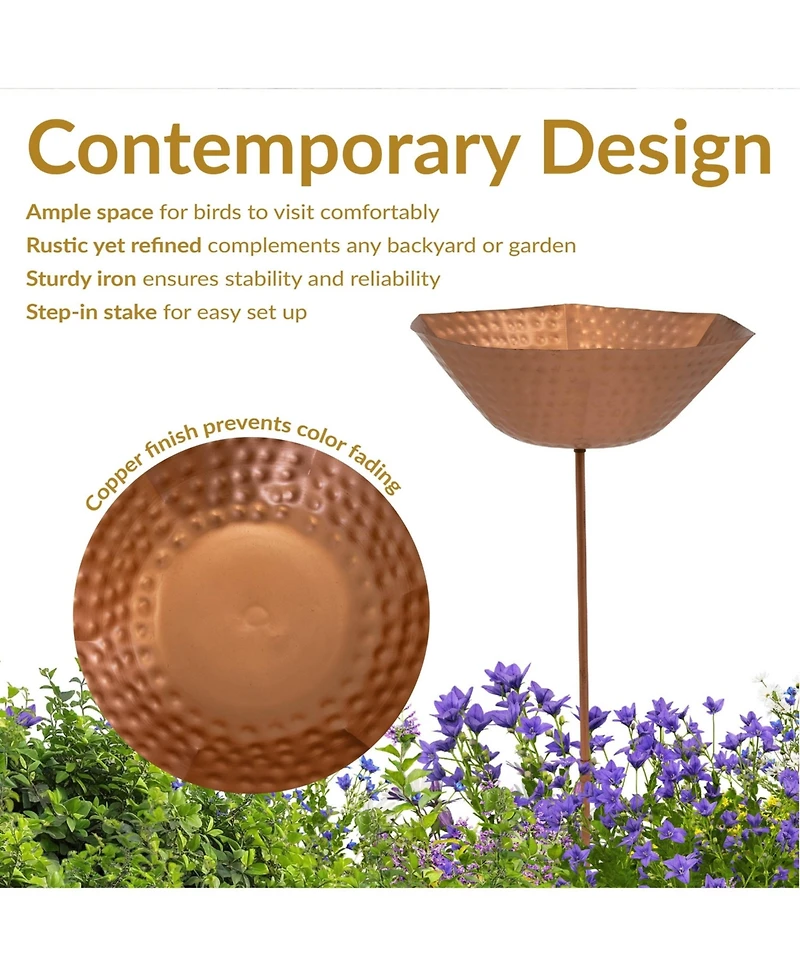 Outdoor Staked Metal Bird Bath - Copper Uv-Resistant Finish - 34.25" H