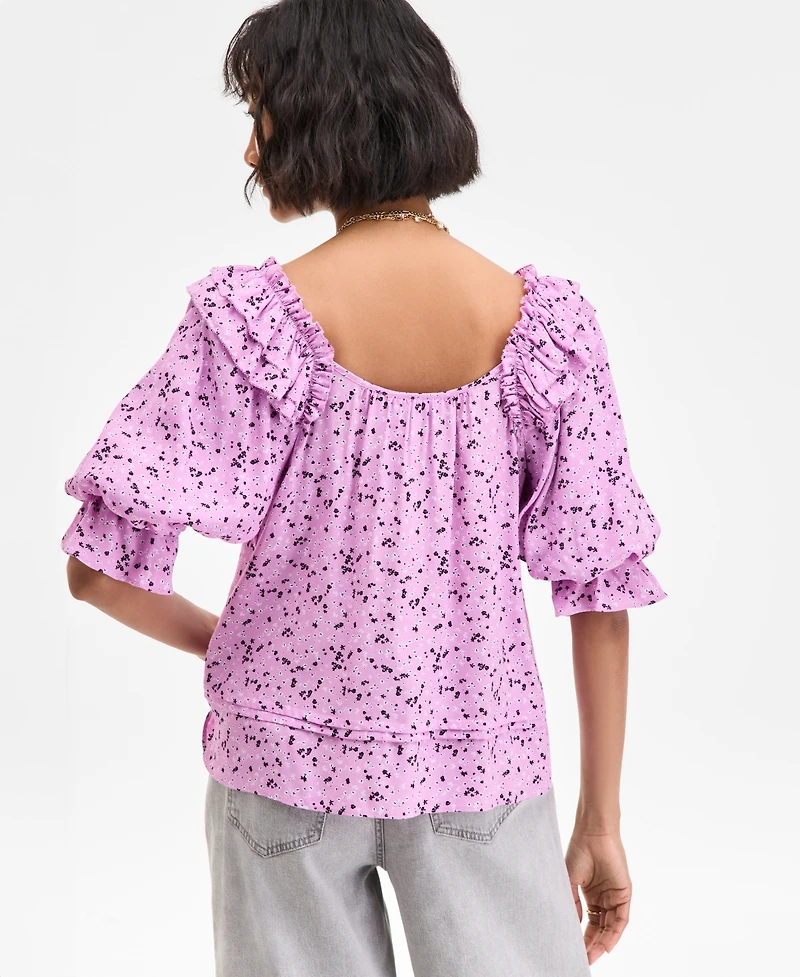 On 34th Women's Printed Balloon-Sleeve Blouse, Exclusively at Macy's