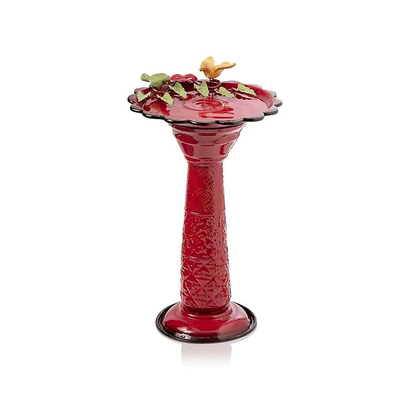 Metal Outdoor Garden Birdbath with Decorative Bird and Leaf Figurines for Patio Decor