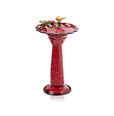 Metal Outdoor Garden Birdbath with Decorative Bird and Leaf Figurines for Patio Decor
