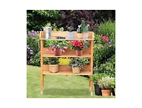 Outdoor Garden Bench Table with Bottom Storage Shelves for Patio and Yard Organization