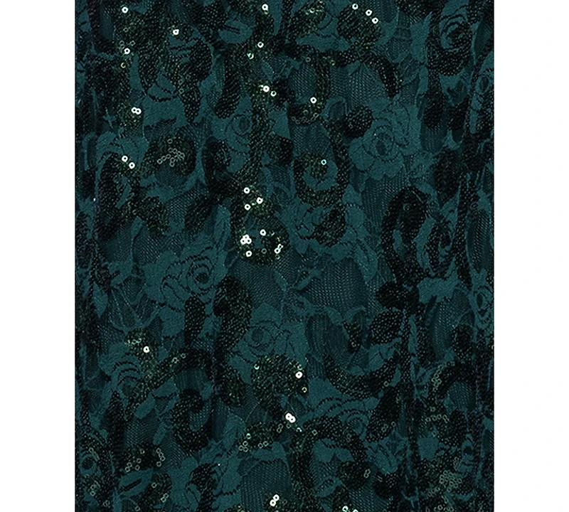 Blondie Nites Juniors' Sequined Lace Cutout-Front Lace-Up-Back Gown