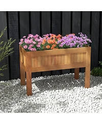 Wooden Raised Garden Bed Solid Wood Elevated Planter Box with Legs