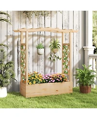 Wooden Raised Garden Bed Planter Box with Trellis and Hanging Roof