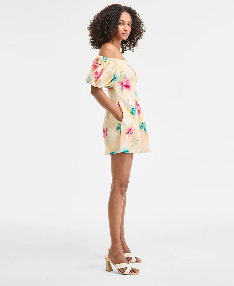 Bar Iii Women's Printed Off-The-Shoulder Mini Sheath Dress, Exclusively at Macy's