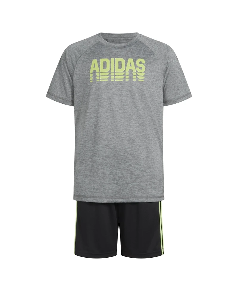 adidas Big Boys Raglan-Sleeve Graphic T-Shirt & 3-Stripe Shorts, 2 Piece Set