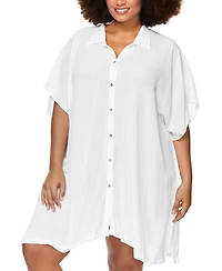 Raisins Curve Trendy Plus Vacay Button-Front Cover-Up Shirt
