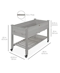 Outdoor Wood Raised Garden Bed Planter Box with Shelf and Locking Wheels
