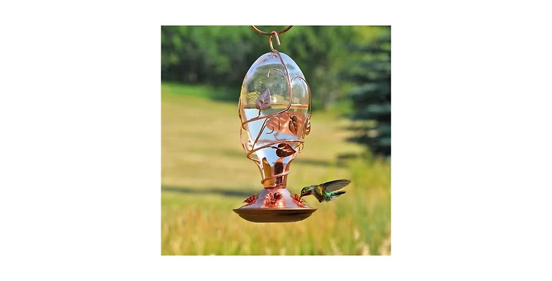 Copper and Glass Hummingbird Feeder for Outdoor Garden Feeding