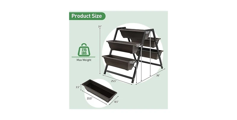 3 Tier Patio Raised Garden Bed Planter Boxes Herbs Flowers Vegetables