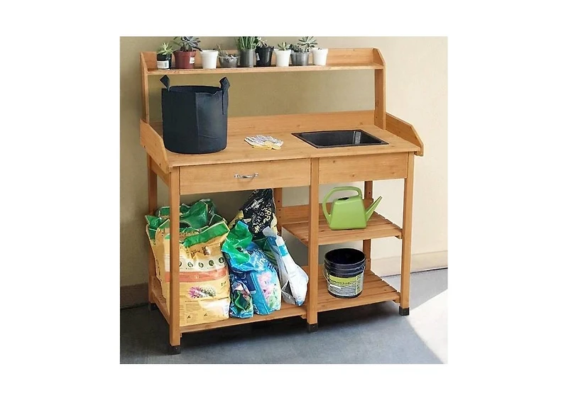 Outdoor Garden Wood Potting Bench Work Table with Sink