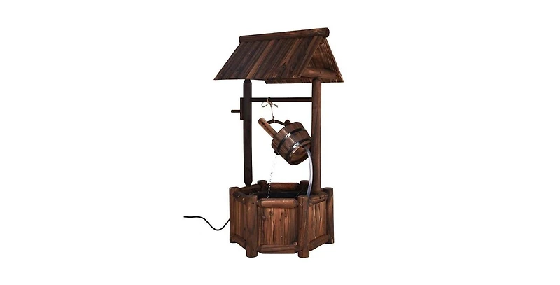Outdoor Patio Garden Solid Wood Wishing Well Water Fountain with Pump