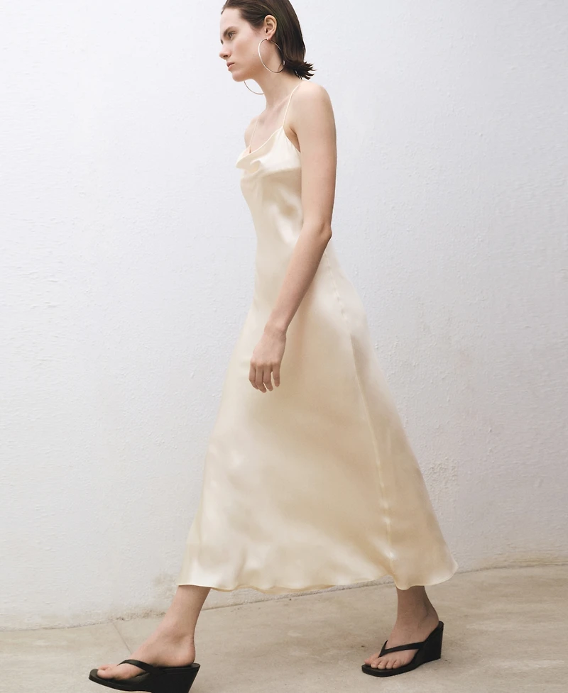 Mango Women's Draped Neckline Silk Dress