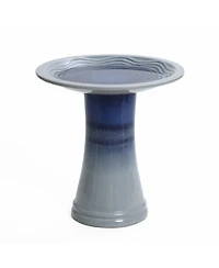 LuxenHome Blue Waves 18-Inch Tall Ceramic Birdbath