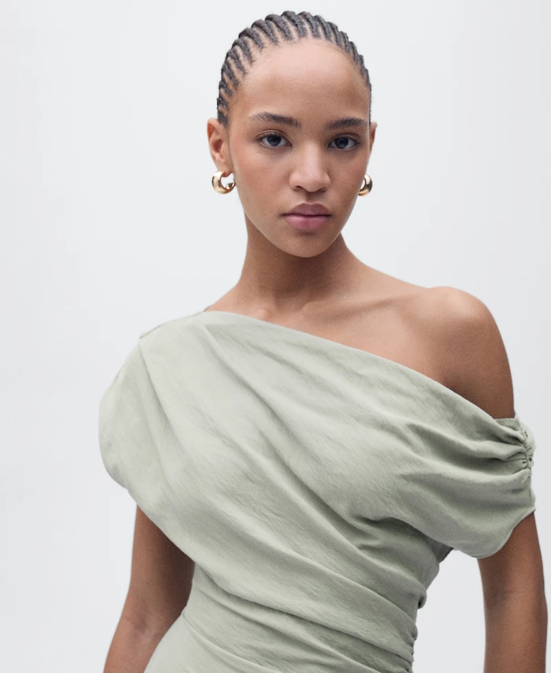 Mango Women's Asymmetrical Draped Short Dress