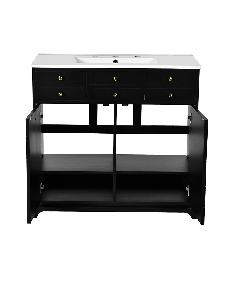 Streamdale Freestanding Bathroom Vanity Set 36" Vanity with Ceramic Sink, Soft-Close Doors and Drawers, Black
