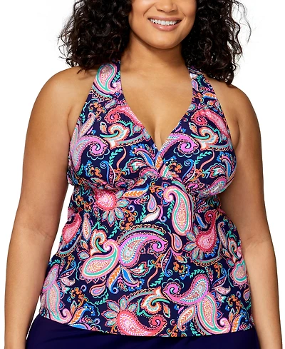 Island Escape Plus Paisley-Print H-Back Tankini Top, Exclusively at Macy's