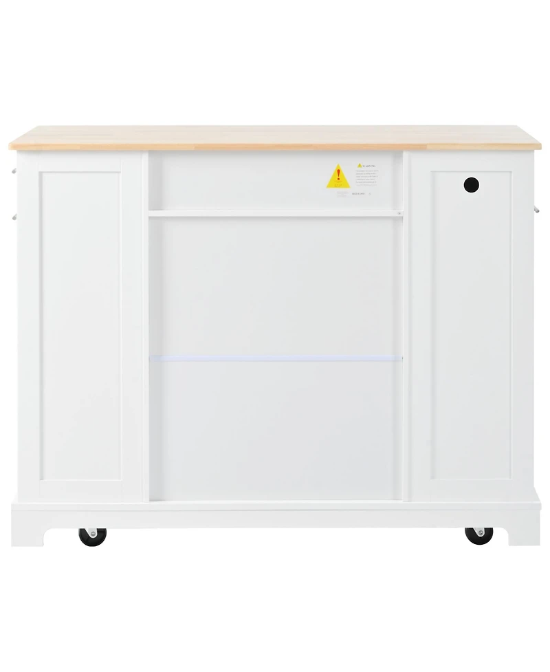 Streamdale Fluted Kitchen Island with Trash Storage, Outlets, Internal Rack, and Rollers