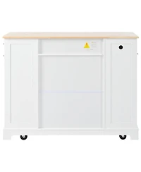 Streamdale Fluted Kitchen Island with Trash Storage, Outlets, Internal Rack, and Rollers