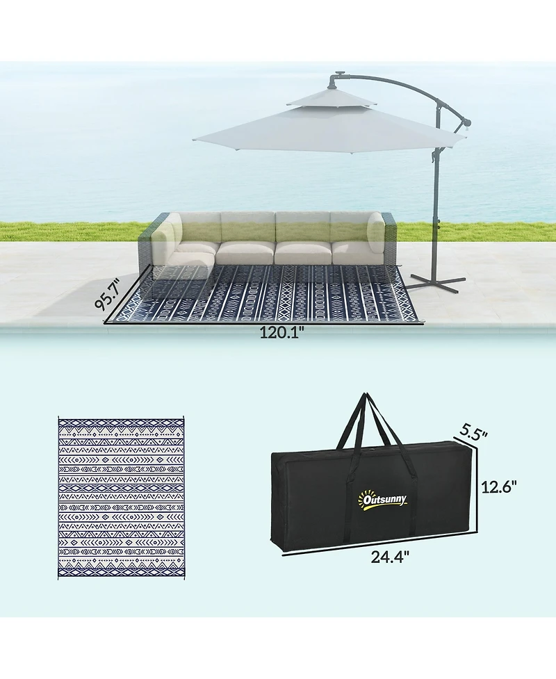 Outsunny Outdoor Rug, 8' x 10' Plastic Straw, Geometric