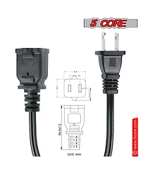 5 Core Ac Power Cord 10 Ft • 2 Prong Extension Adapter • 16AWG/2C 125V 13A • Us Polarized Male to Female Outlet Extension Cable B