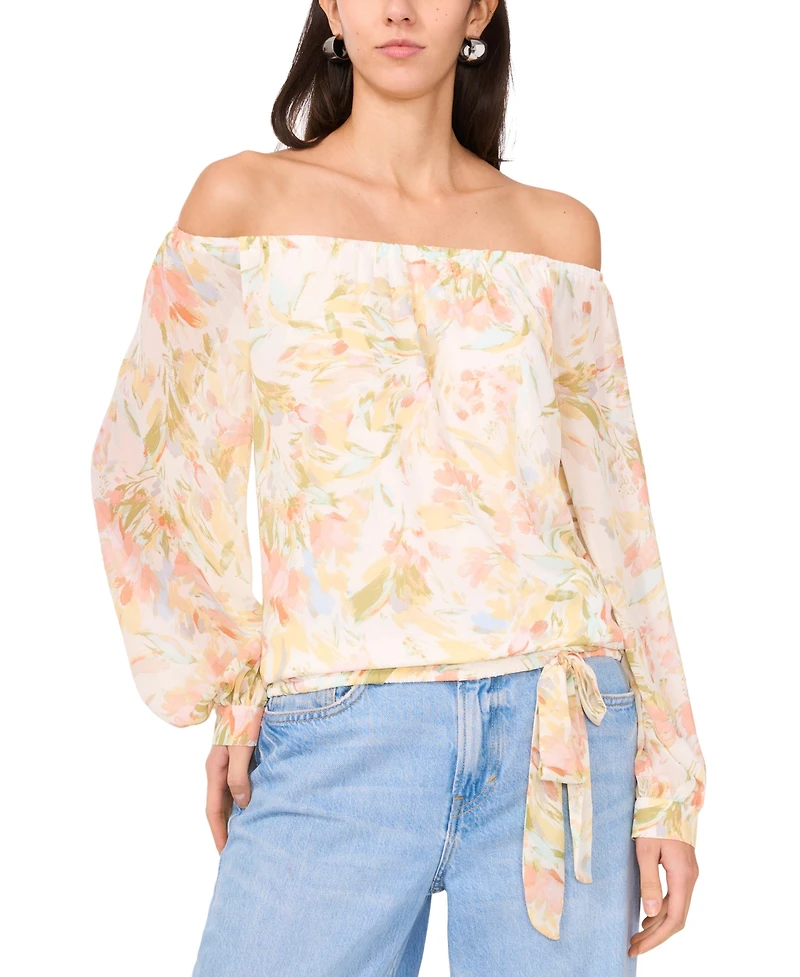 Vince Camuto Women's Printed Off-the-Shoulder Tied-Hem Top