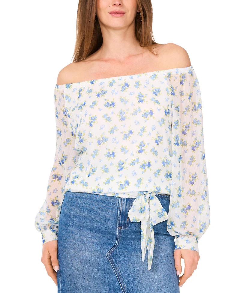 Vince Camuto Women's Floral Off-The-Shoulder Long-Sleeve Tie-Front Blouse