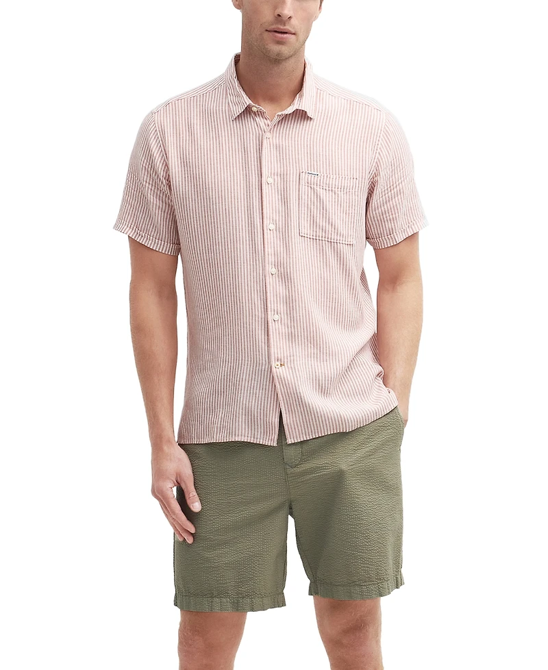 Barbour Men's Deerpark Linen Short Sleeve Striped Button-Front Shirt