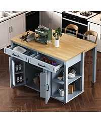 Streamdale Extendable Grey Kitchen Island with Storage, Power Outlet & Drawers