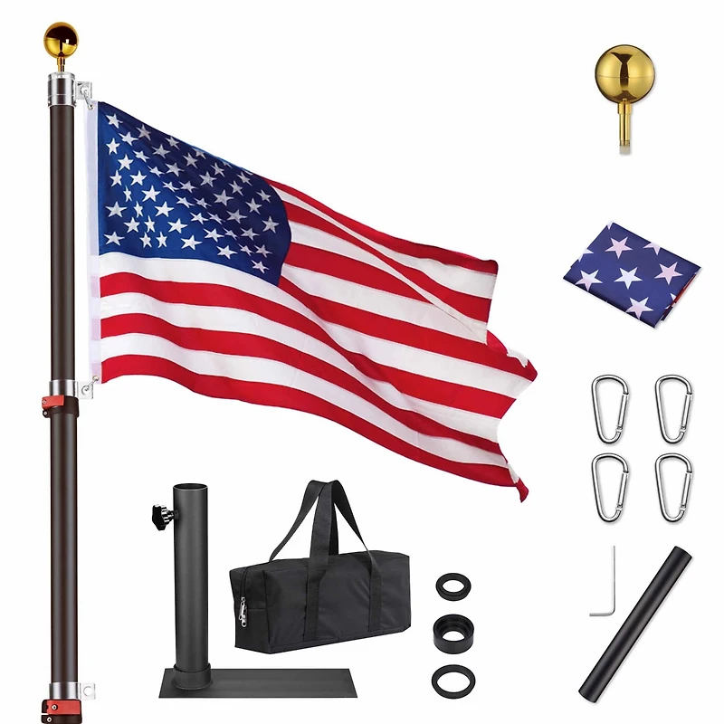 Yescom Ez Go 30ft Telescopic Flag Pole Kit Wheel Tire Mount Stand Upgrade Rotating Lock Outdoor Camper Rv Tailgate Black