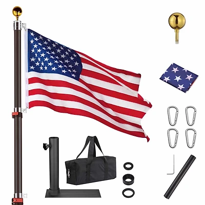 Yescom Ez Go 30ft Telescopic Flag Pole Kit Wheel Tire Mount Stand Upgrade Rotating Lock Outdoor Camper Rv Tailgate Black