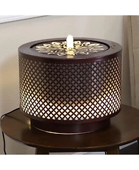 Metal Cylinder Bubbler Outdoor Water Fountain - 11.75-Inch - Features Led Lights and Repeating Diamonds Pattern