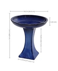 Ceramic Bird Bath for Outside - 16" H - Uv- and Frost-Resistant - Pedestal Bird Bath - Blue Glazed Bowl - Blue Glaze Finish