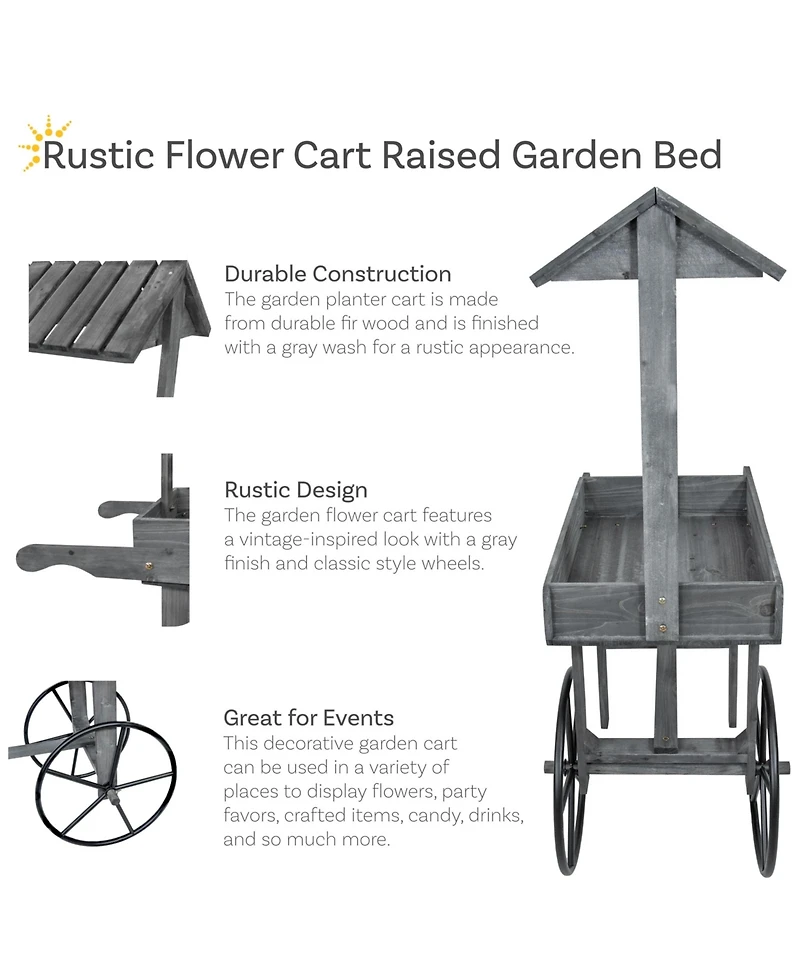 Rustic, Vintage Flower Cart Display Stand Candy Cart with Wheels for a Wedding, Party, or Event - Gray