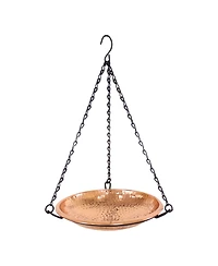 Outdoor Hand-Hammered Hanging Bird Bath or Bird Feeder with Detachable Bowl and Hanging Chain - Copper - 17.5"