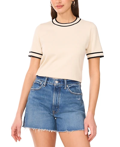 Vince Camuto Women's Striped-Edge Short-Sleeve Sweater