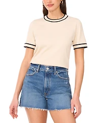 Vince Camuto Women's Striped-Edge Short-Sleeve Sweater