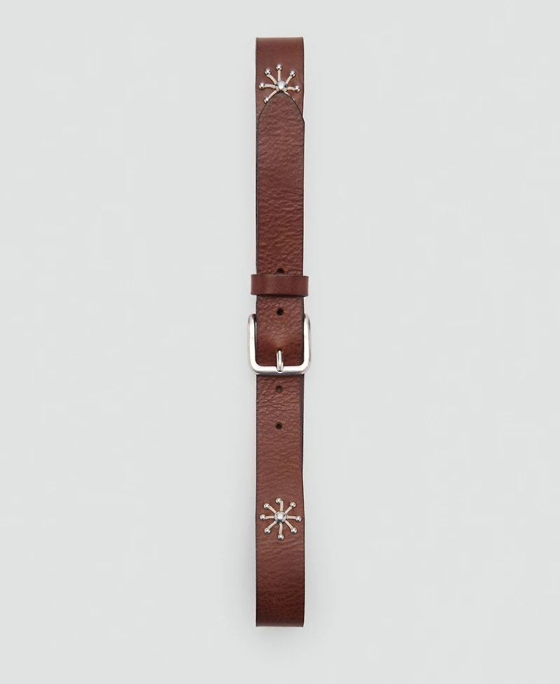 Mango Women's Embroidered Details Leather Belt