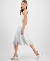 julia jordan Women's Sleeveless Belted Mix-Media Dress