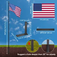Yescom Ez Go 25ft Telescopic Flag Pole Kit Wheel Tire Mount Stand Upgrade Rotating Lock Outdoor Camper Rv Tailgate Black