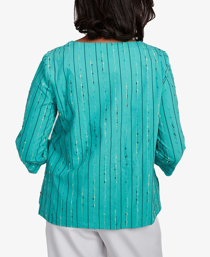 Alfred Dunner Women's Nantucket Spliced Jacquard Texture Crew Neck Top