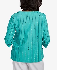Alfred Dunner Women's Nantucket Spliced Jacquard Texture Crew Neck Top