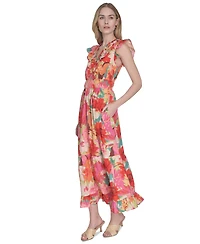 Vince Camuto Women's Floral-Print Ruffled-Shoulder Dress