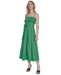 Vince Camuto Women's Cotton Belted Foldover-Neck Midi Dress