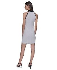Karl Lagerfeld Paris Women's Geo-Lace Tie-Neck Shift Dress