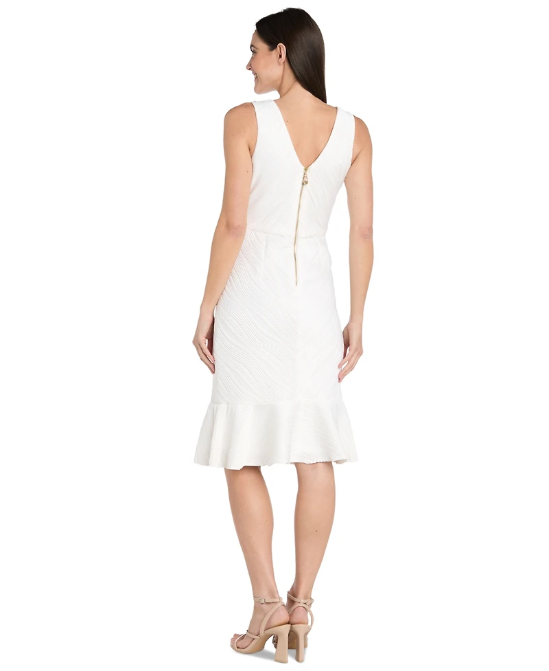 R & M Richards Women's Wavy Jacquard Flounce-Hem Dress