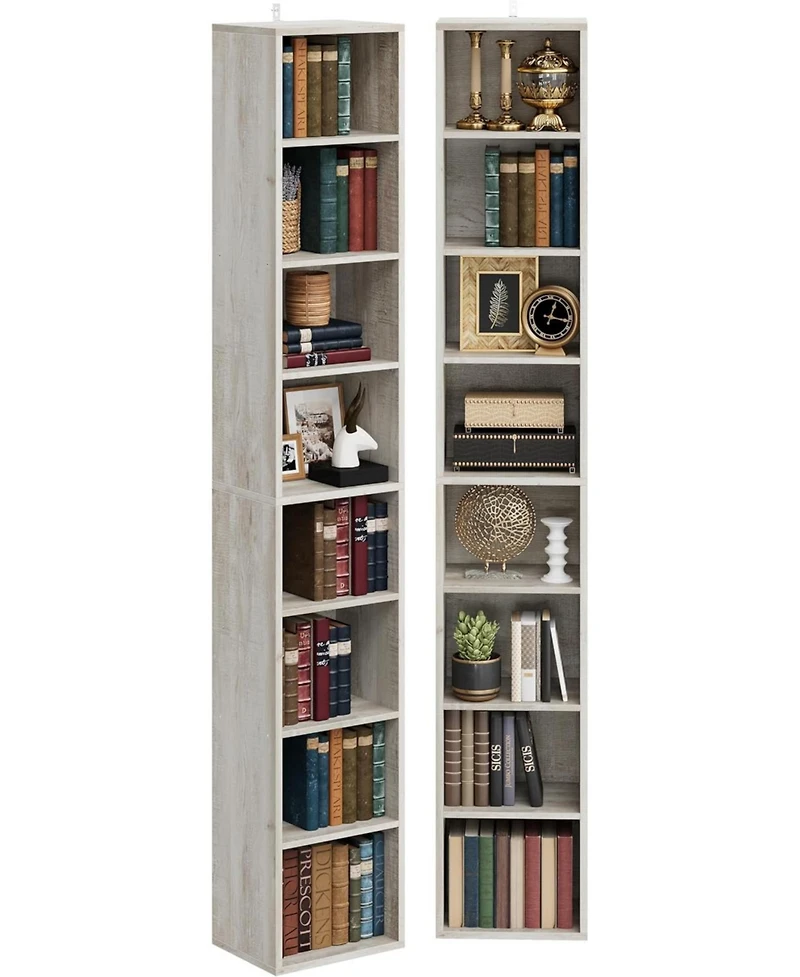 Tall Narrow Bookshelf 8 Tiers 71in Set of 2
