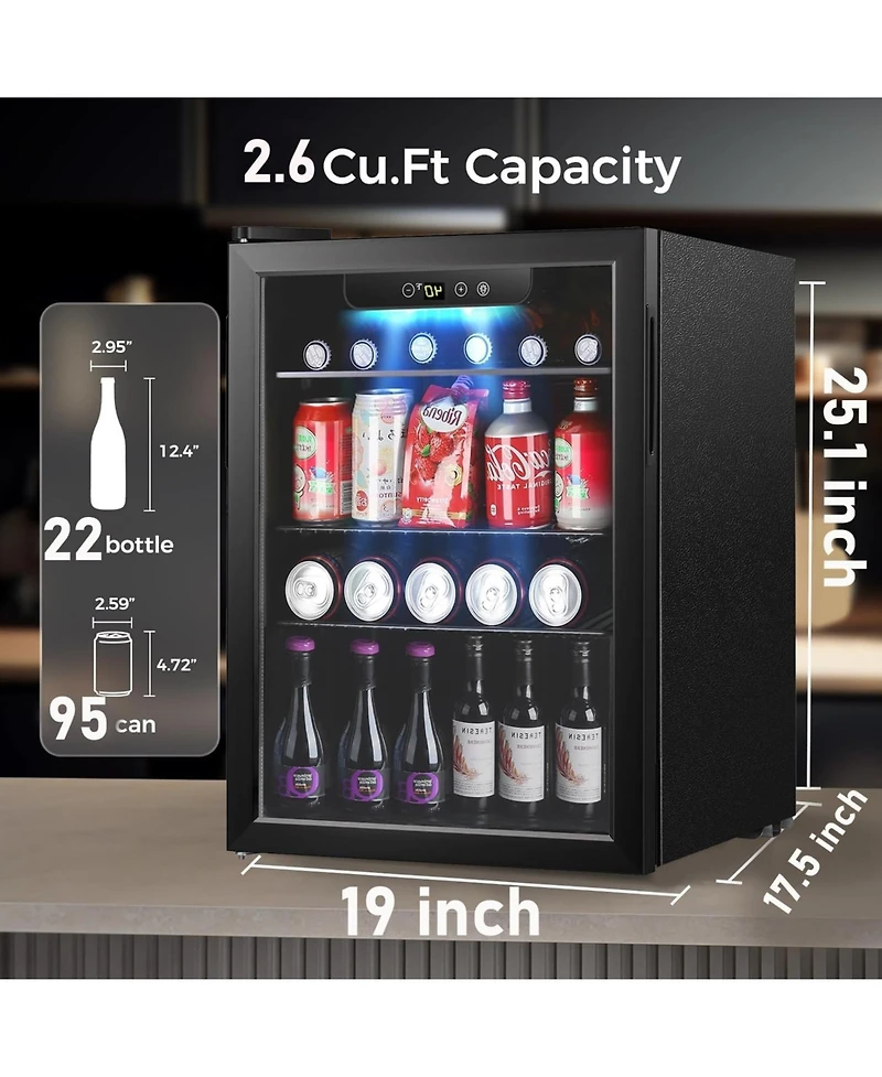 Cowsar 24 Bottle Wine Cooler/Cabinet Beverage Refrigerator Small Mini Wine Cellar Beer Soda Clear Glass Door Bar Fridge Quiet Operation Compressor Adj